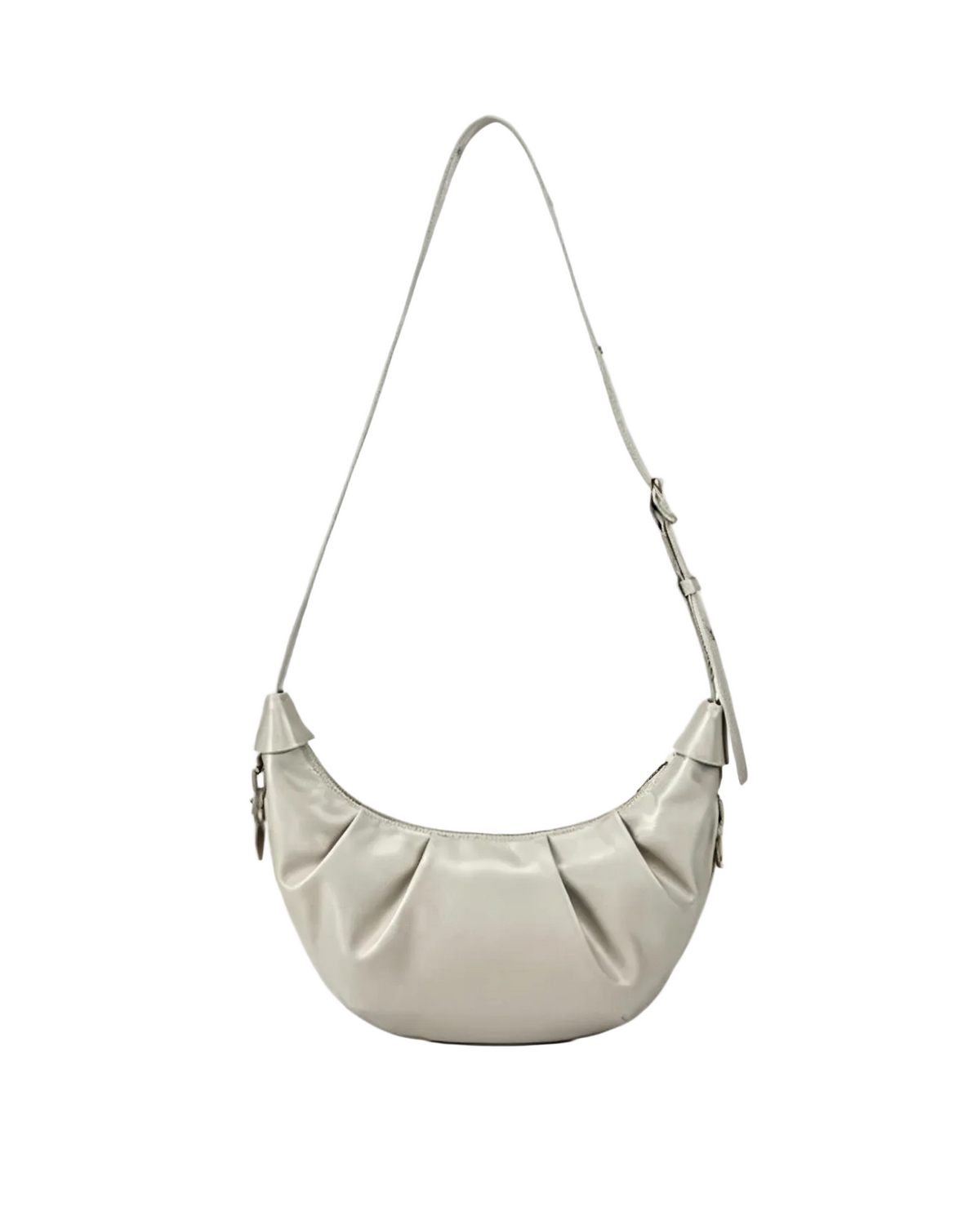 Greige pleated crescent shoulder bag for women