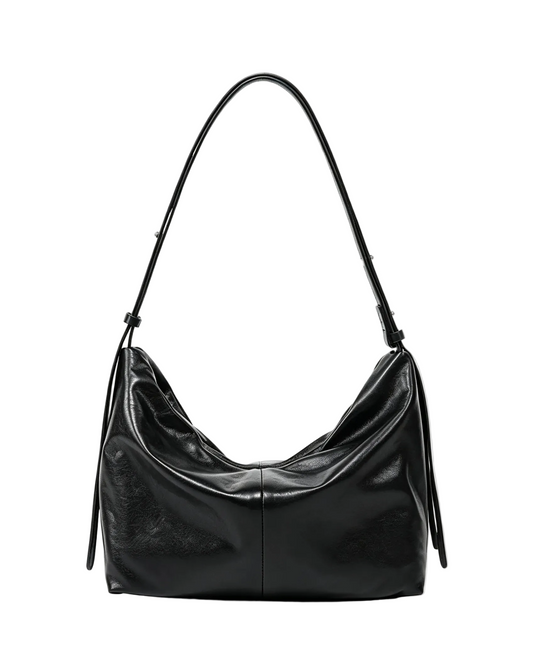 Black genuine sheepskin tote bag, soft vintage leather crossbody handbag for women commuter