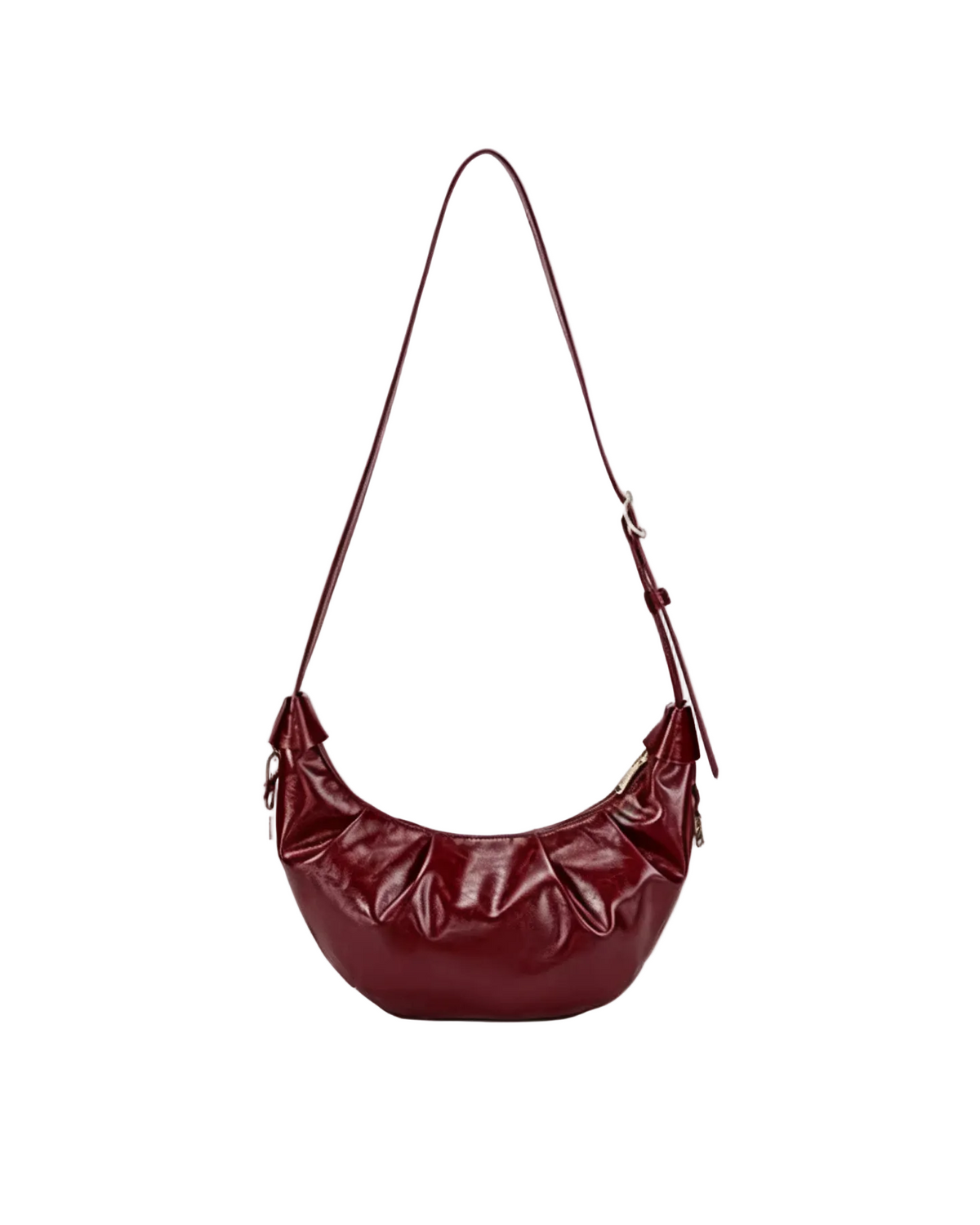 Burgundy pleated crescent shoulder bag for women