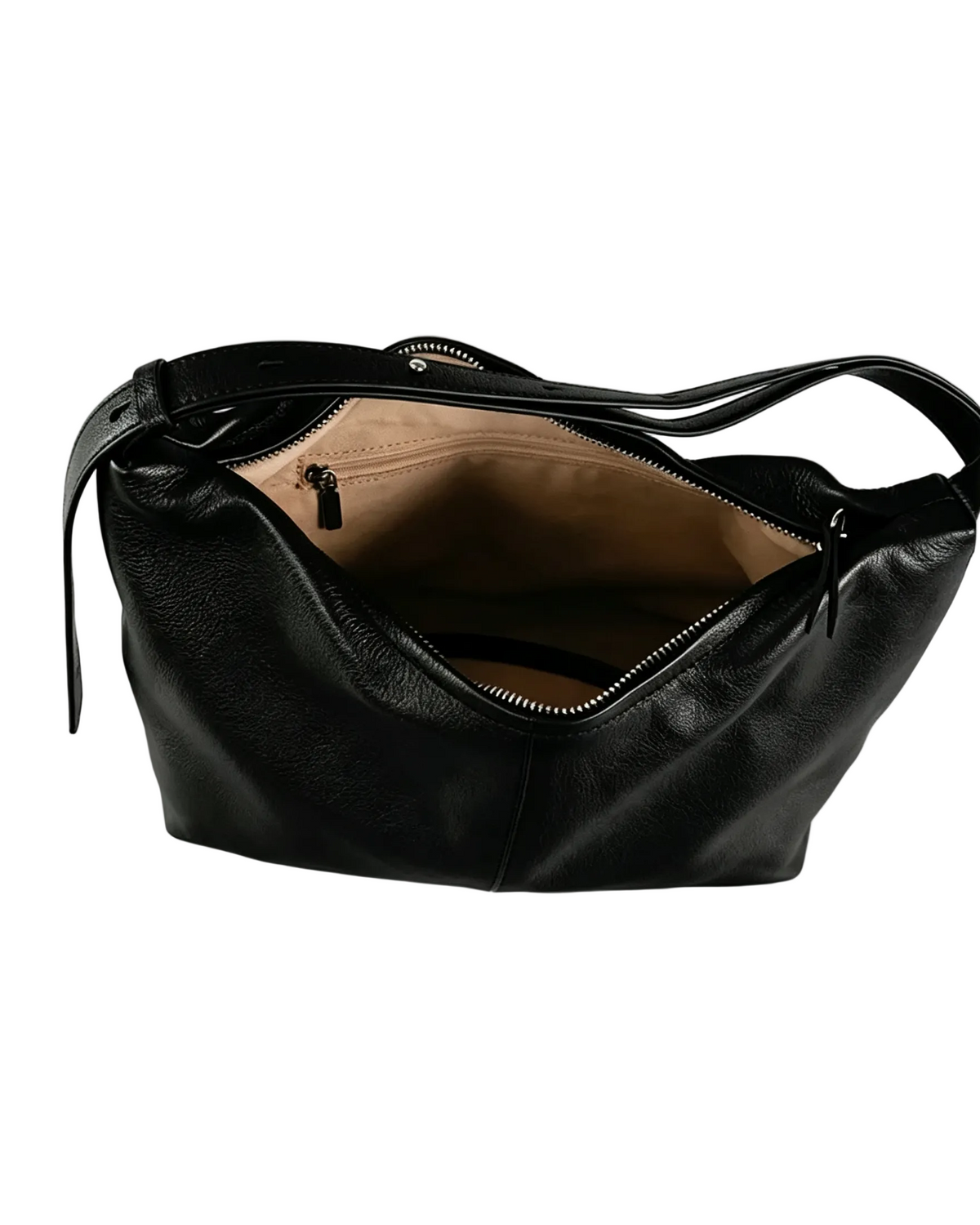 Black leather hobo bag with adjustable strap, multi‑wear women shoulder crossbody handbag for daily commute