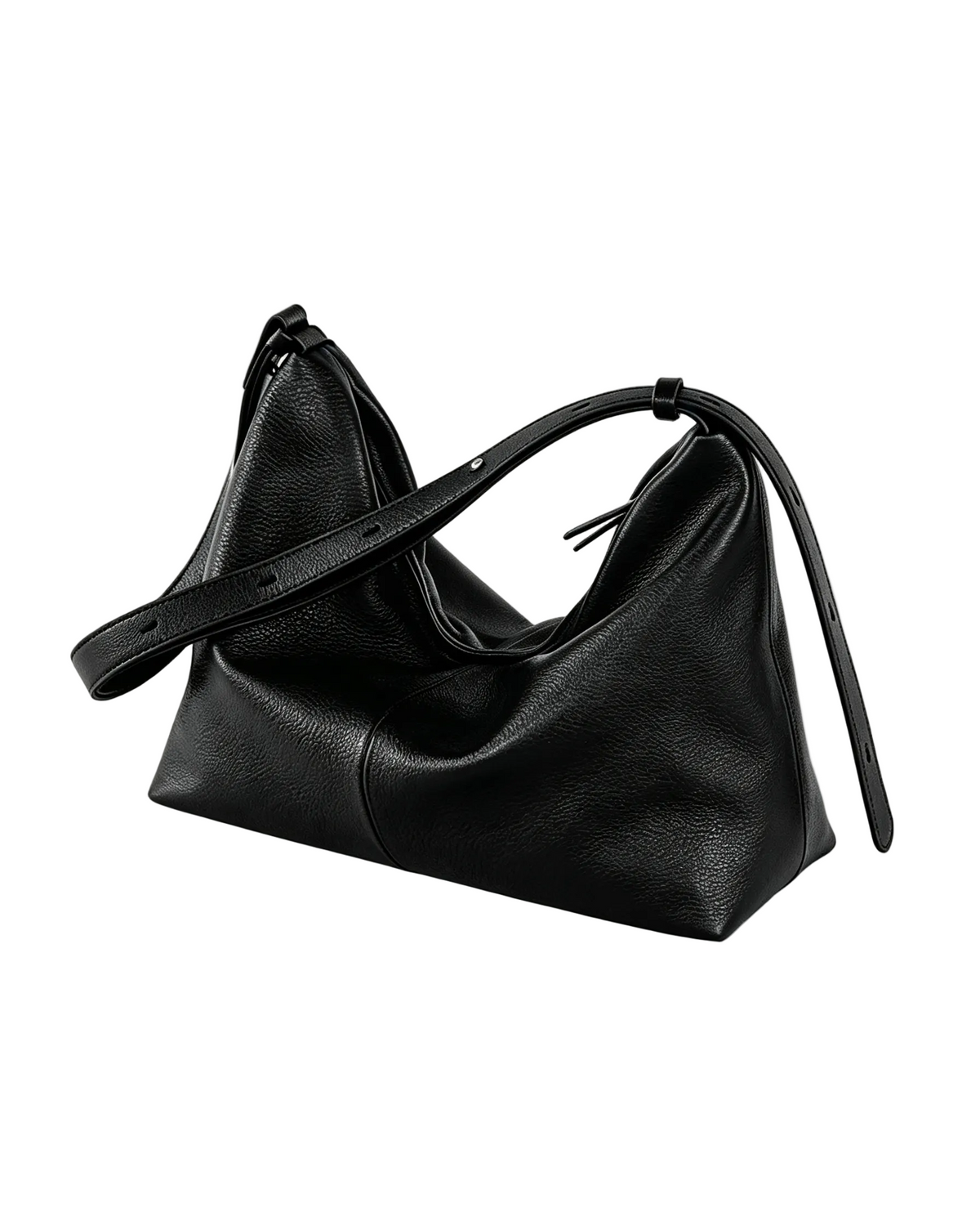 Grain leather black hobo shoulder bag, minimalist casual everyday women handbag, all‑match style