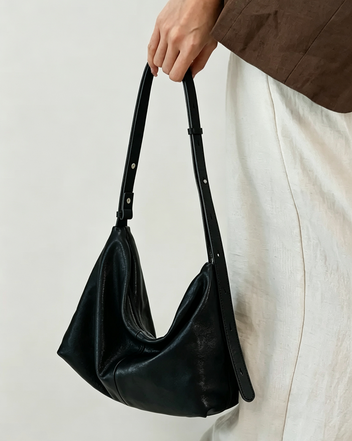 Soft genuine sheepskin tote bag black, casual office women leather shoulder bag