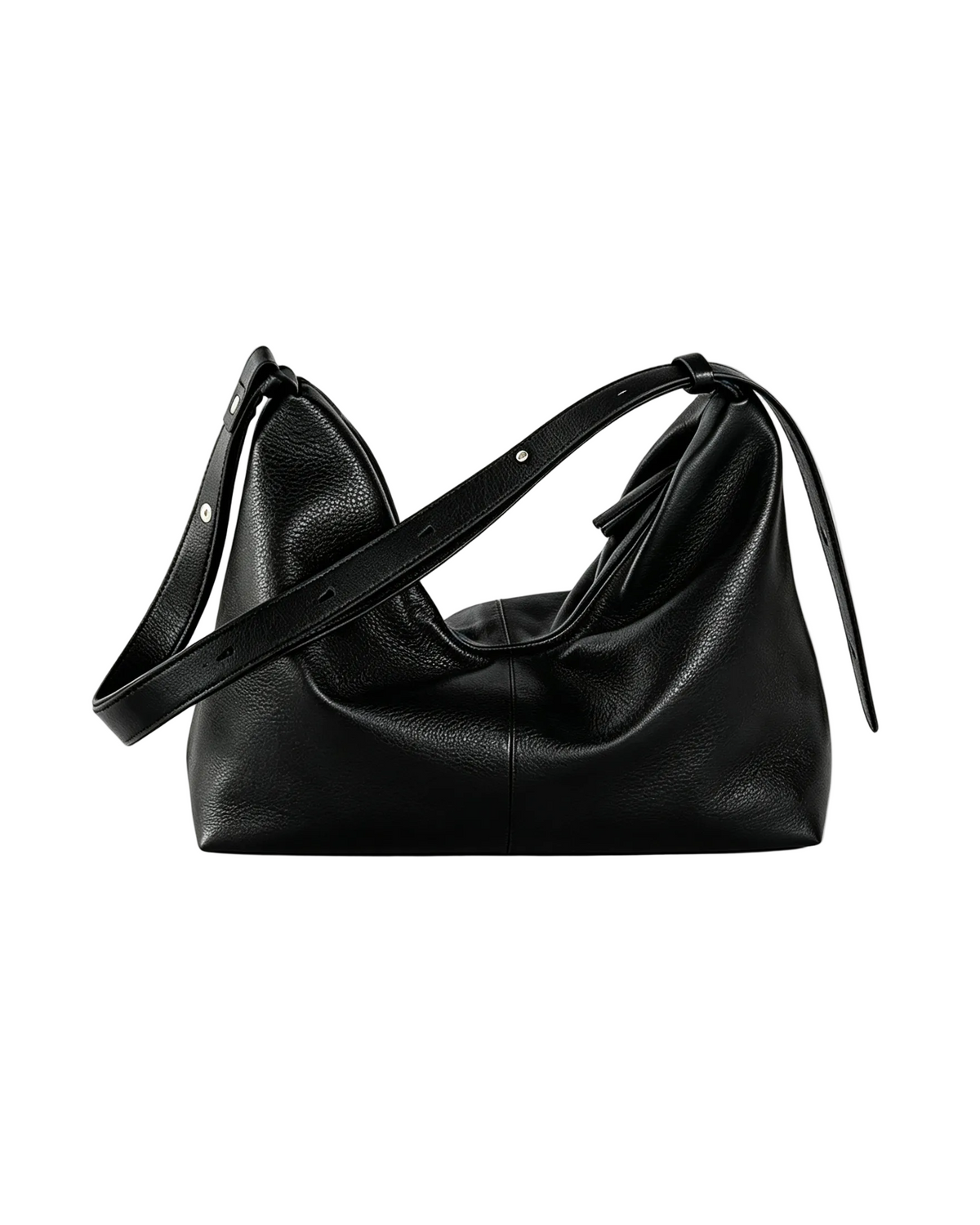 Grain leather black hobo shoulder bag, minimalist casual everyday women handbag, all‑match style