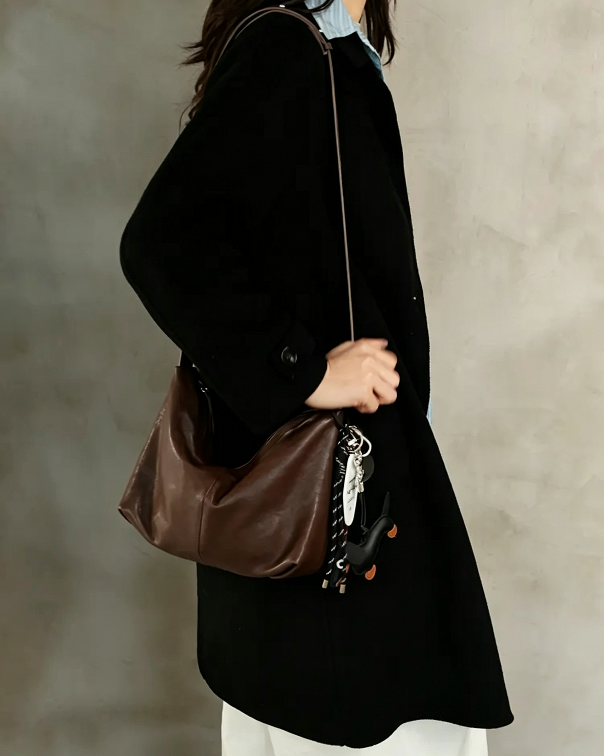 Vintage coffee brown sheepskin leather tote bag, women commuter shoulder crossbody bag