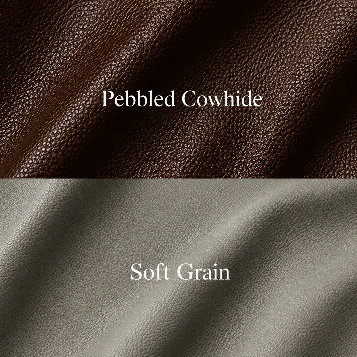 Brown pebbled and gray soft grain cowhide leather texture