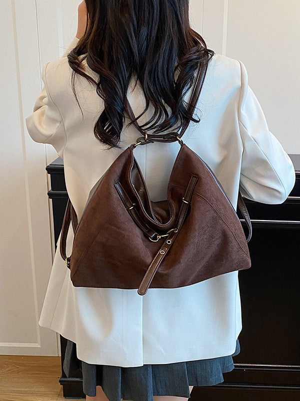 Retro Suede Convertible Hobo Bag