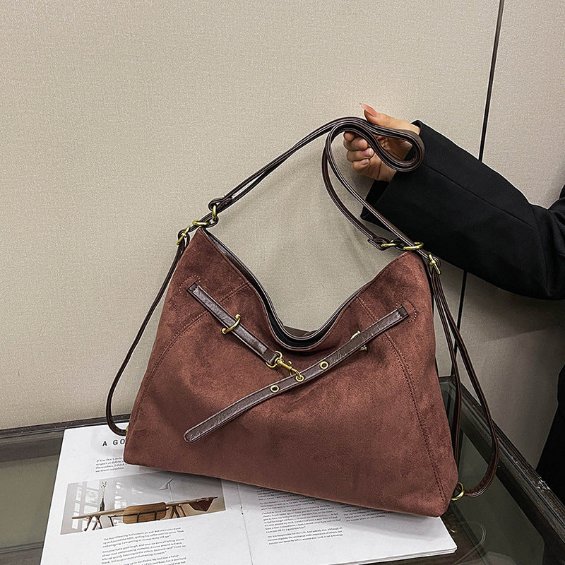 Retro Suede Convertible Hobo Bag