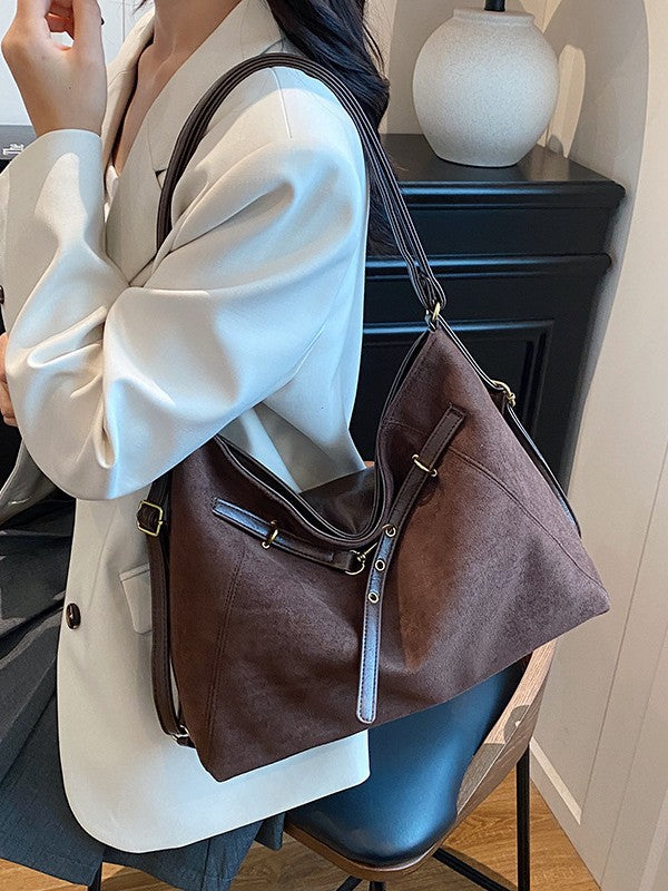 Retro Suede Convertible Hobo Bag