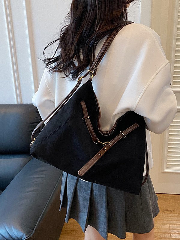 Retro Suede Convertible Hobo Bag