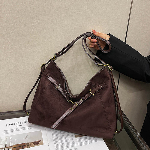 Retro Suede Convertible Hobo Bag