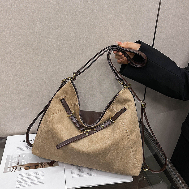 Retro Suede Convertible Hobo Bag