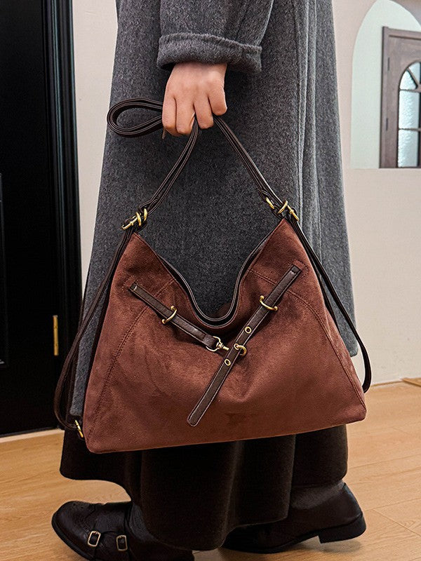 Retro Suede Convertible Hobo Bag