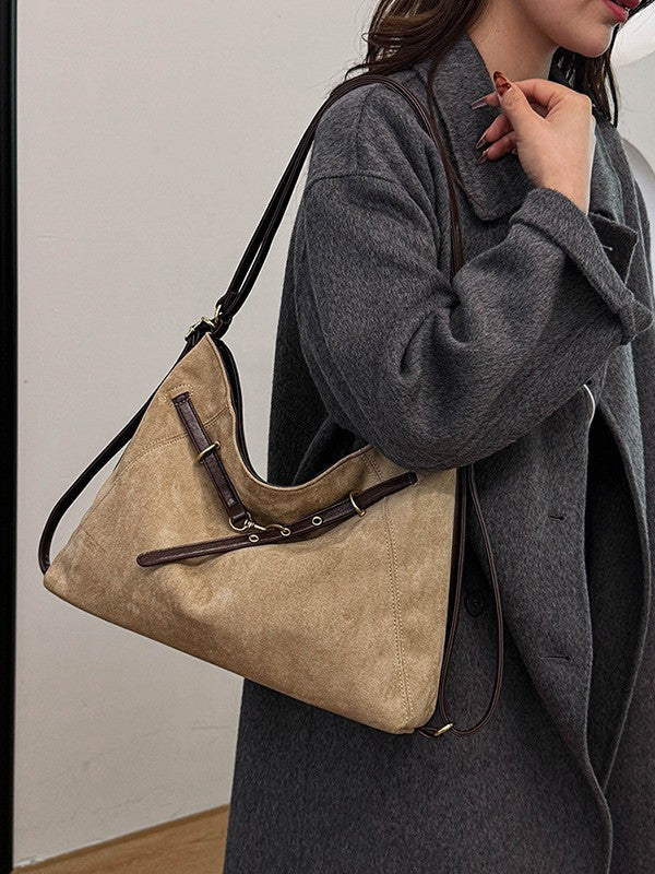 Retro Suede Convertible Hobo Bag
