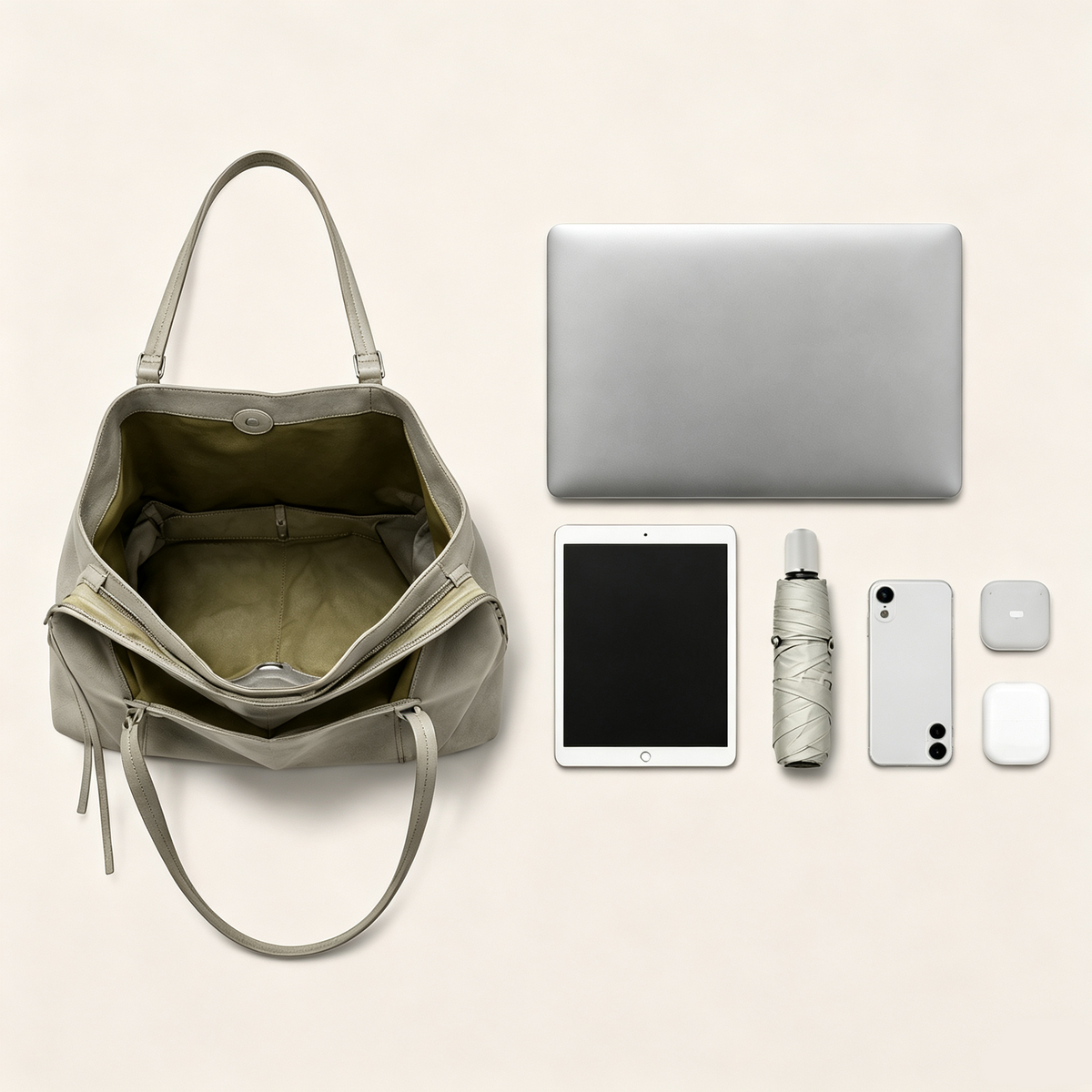 Large Mercer leather work tote with laptop and daily essentials
